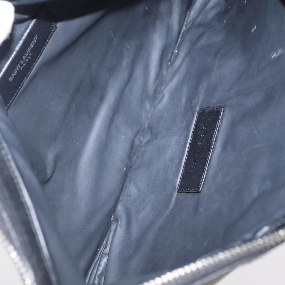 SAINT LAURENT Clutch Bag Canvas Leather Black Khaki Silver Auth mr1652 - Picture 10 of 16